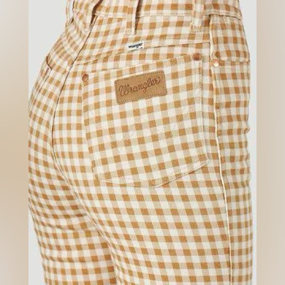 Wrangler Beige Gingham Wide Leg Jeans - Picture 4 of 8